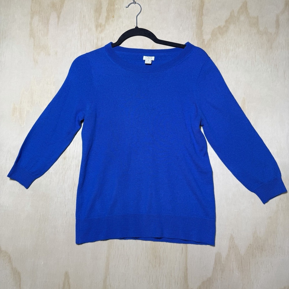 J Crew Sweater Womens Medium 100% Merino Wool Blue Crewneck Knit Top